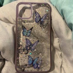 Purple glittery butterfly iphone 11 case